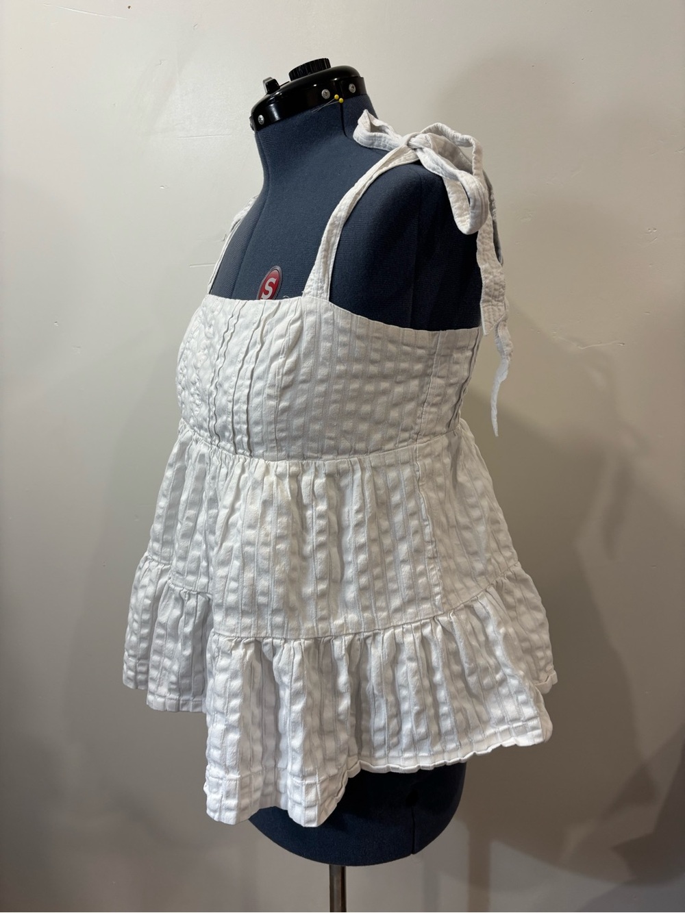 Anthropologie White Tie-Shoulder Textured Tiered Cami